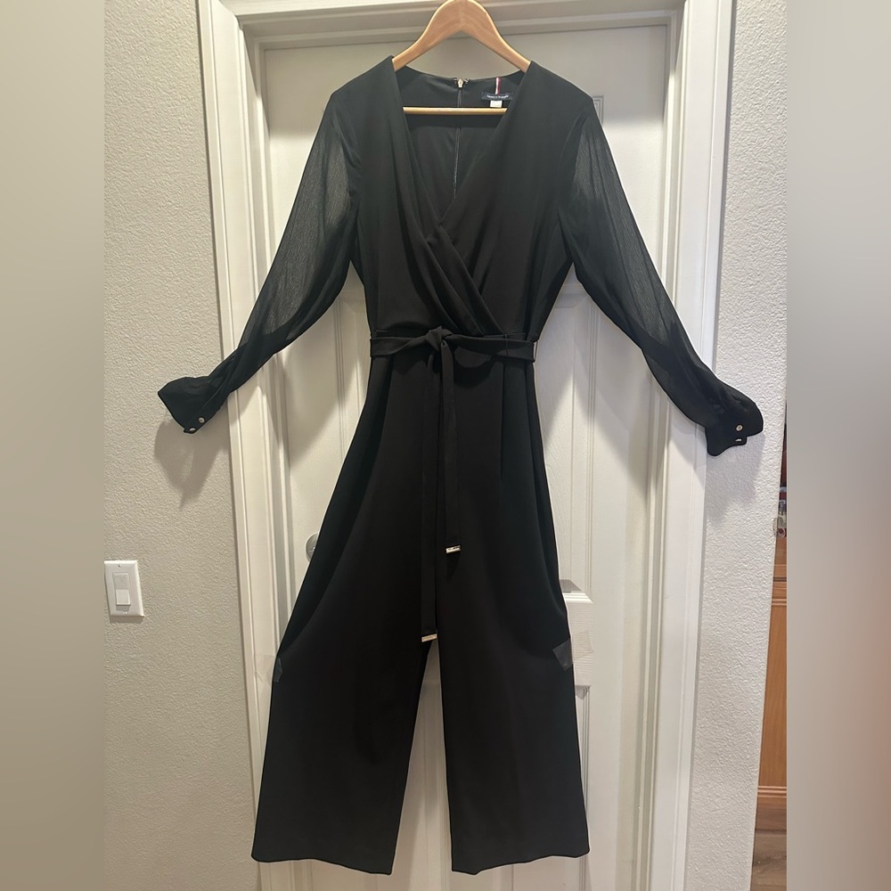 Tommy Hilfiger Elegant Black Jumpsuit with Sheer Sleeves